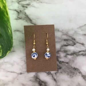 Handmade vintage inspired floral porcelain chinoiserie dangle earrings